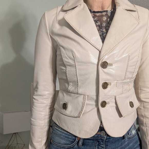 NWT Y2K Genuine Leather Wilson Leather Jacket Cream Size XS - Picture 3 of 16